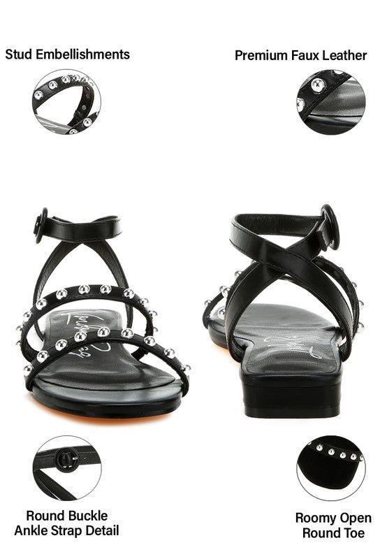 Flippity Studded Ankle Strap Flat Sandals - Tigbul's Variety Fashion Shop