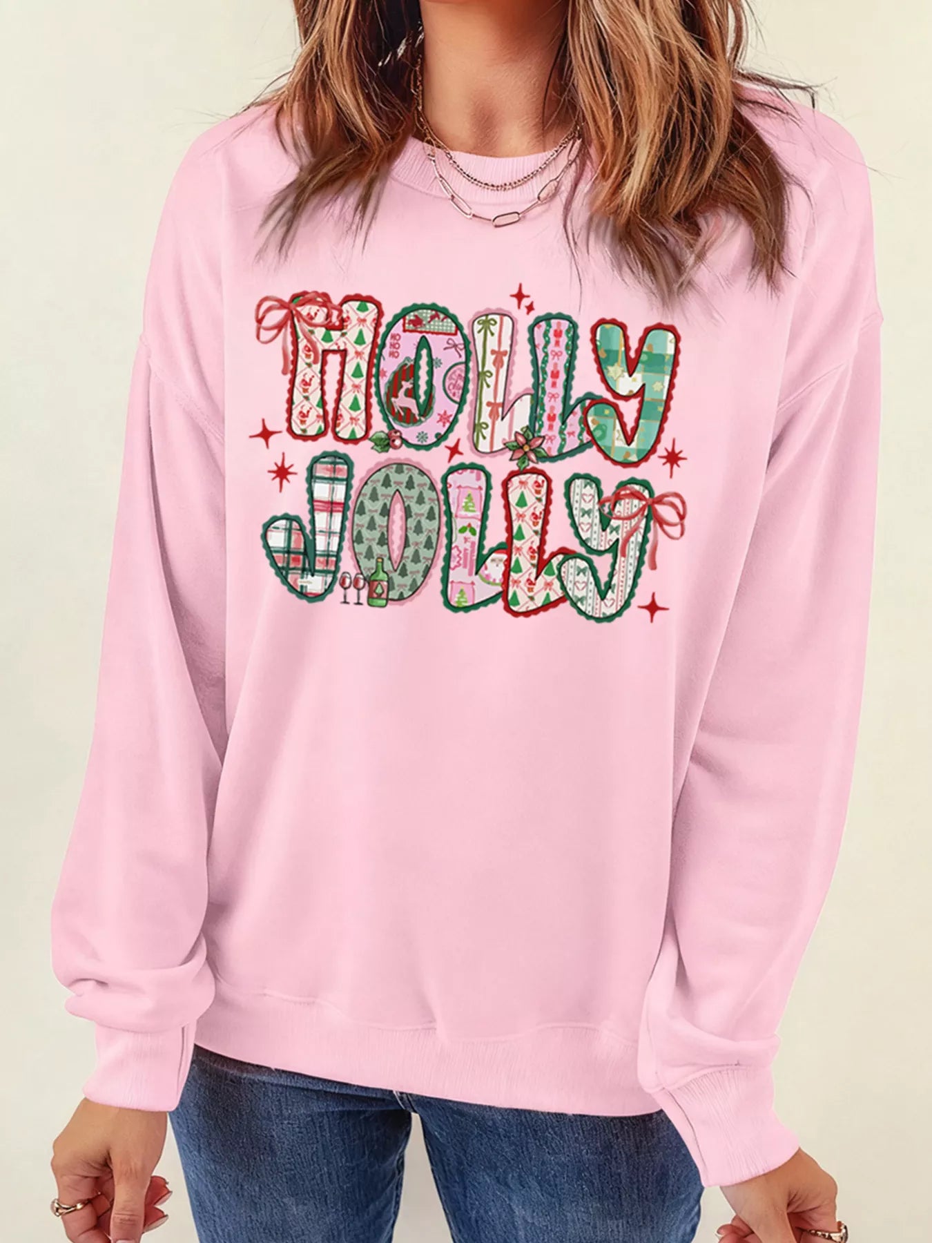 HOLLY JOLLY Cute Holiday Graphic Sweatshirt - Tigbul's Variety Fashion Shop
