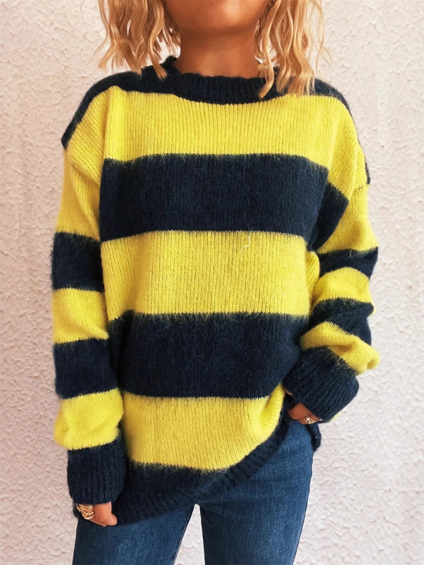 Striped Contrast Long Sleeve Sweater - Tigbul's Variety Fashion Shop