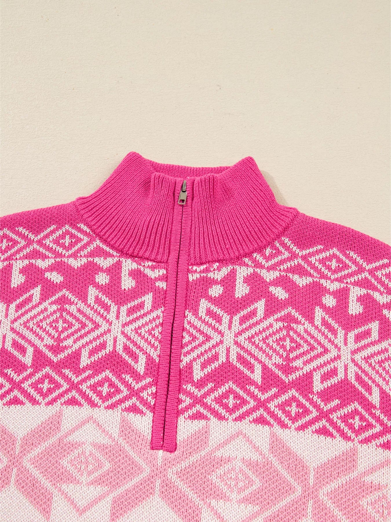 Christmas Snowflake Quarter Zip Collard Sweater - Tigbul's Variety Fashion Shop