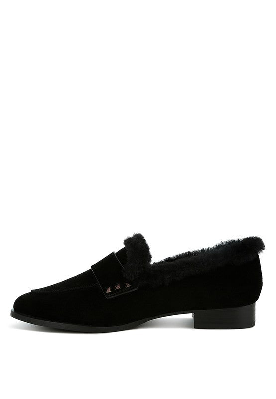 Allie Fur Trim Genuine Suede Loafers - Tigbul's Variety Fashion Shop