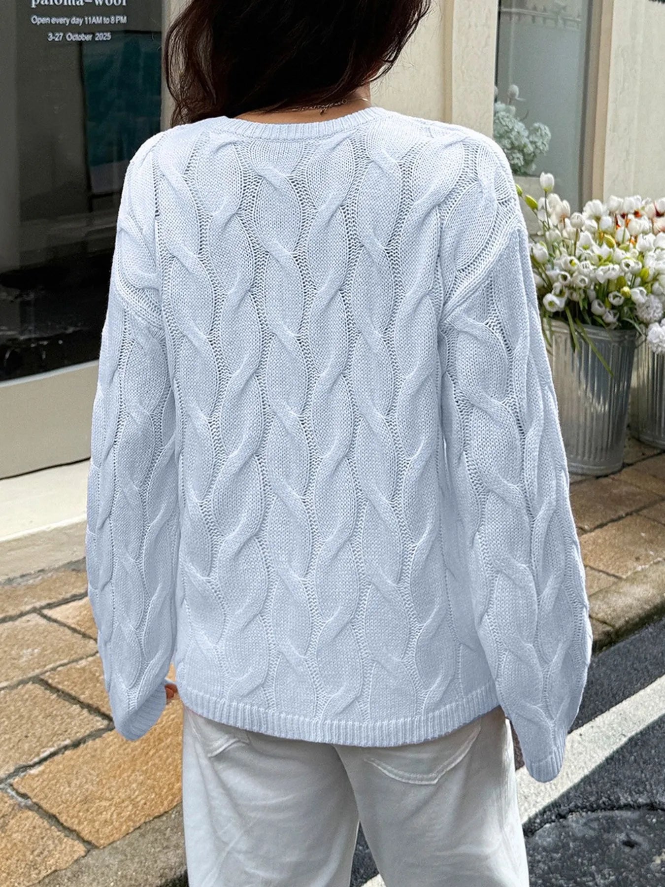 Cable Knit Long Sleeve Sweater - Tigbul's Variety Fashion Shop