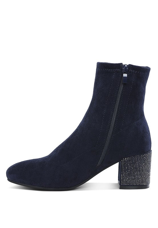 Chena Rhinestones Embellished Block Heel Boots - Tigbul's Variety Fashion Shop