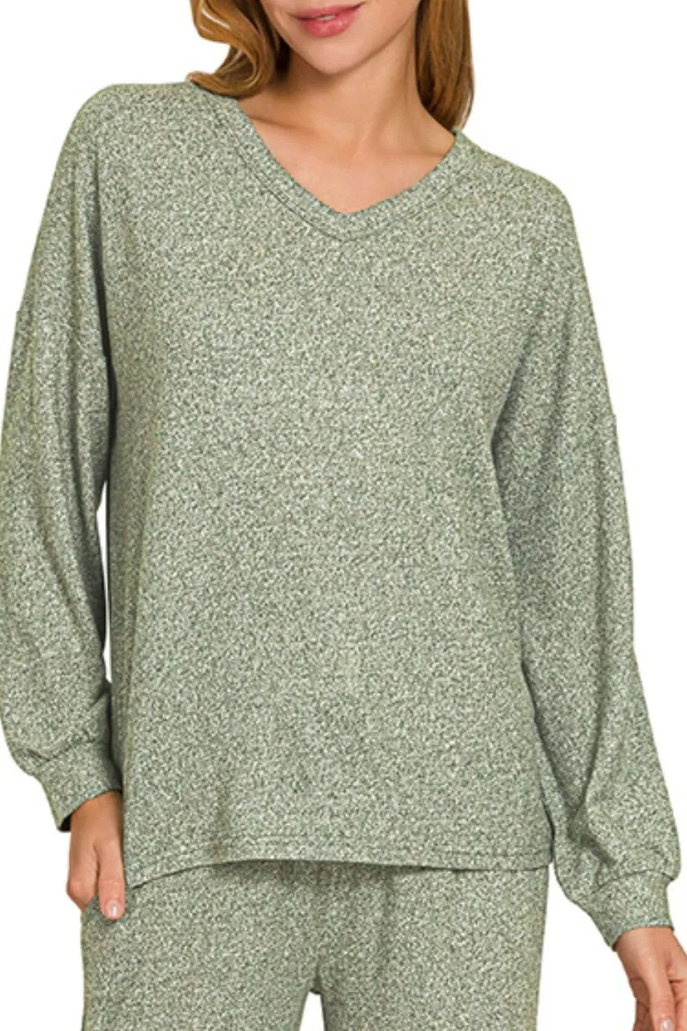 Zenana Soft Melange Long Sleeve Tee & Pants Set - Tigbul's Variety Fashion Shop