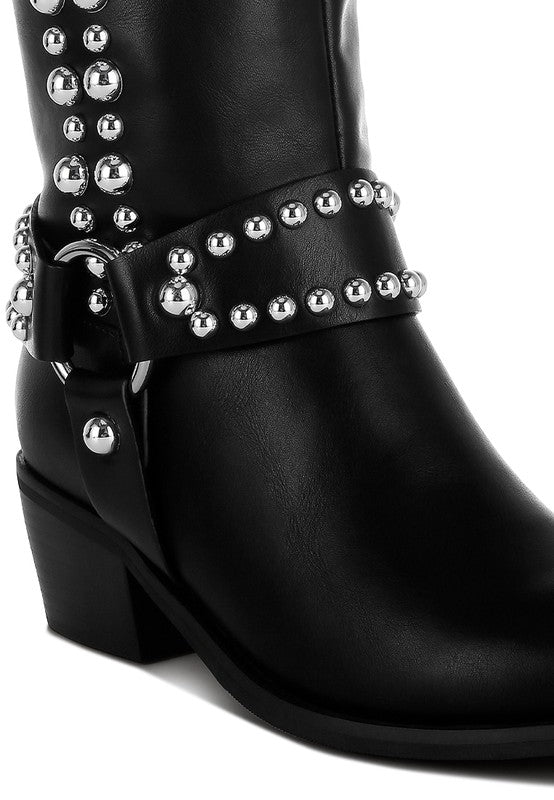 Altair Studded Harness Detail Boots - Tigbul's Variety Fashion Shop