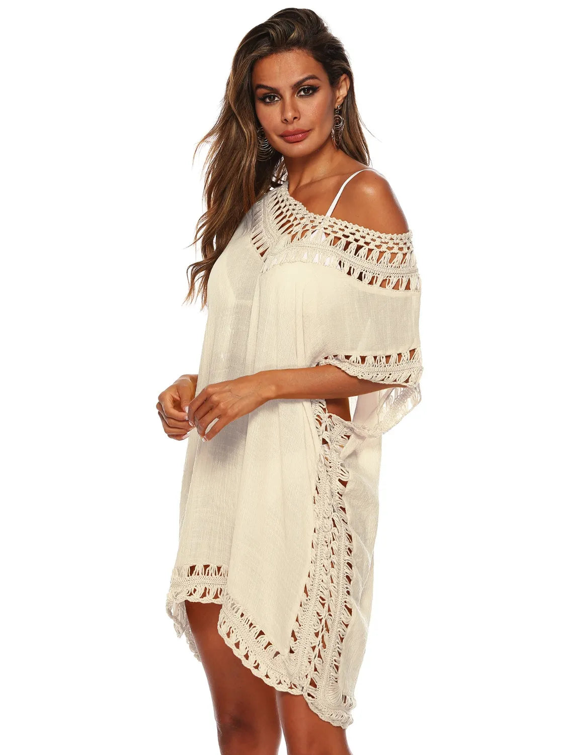 Bohemian Crochet Trim Beach Cover Up Dress - Tigbul's Variety Fashion Shop