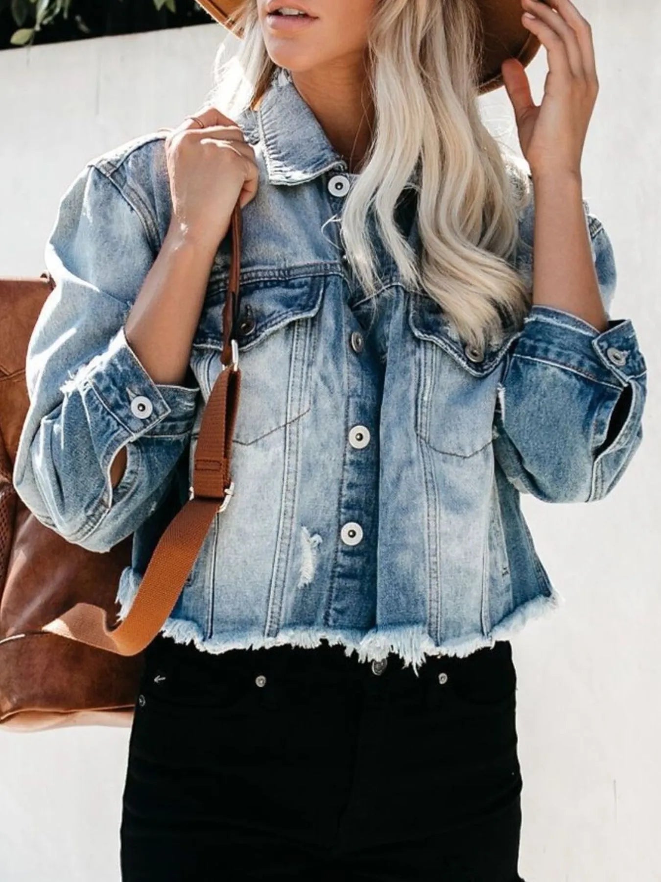 Distressed Raw Hem Denim Jacket - Tigbul's Variety Fashion Shop