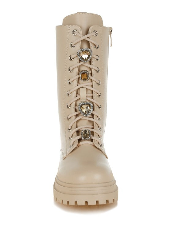 Nimba Rhinestone jeweled Chunky Boots - Tigbul's Variety Fashion Shop