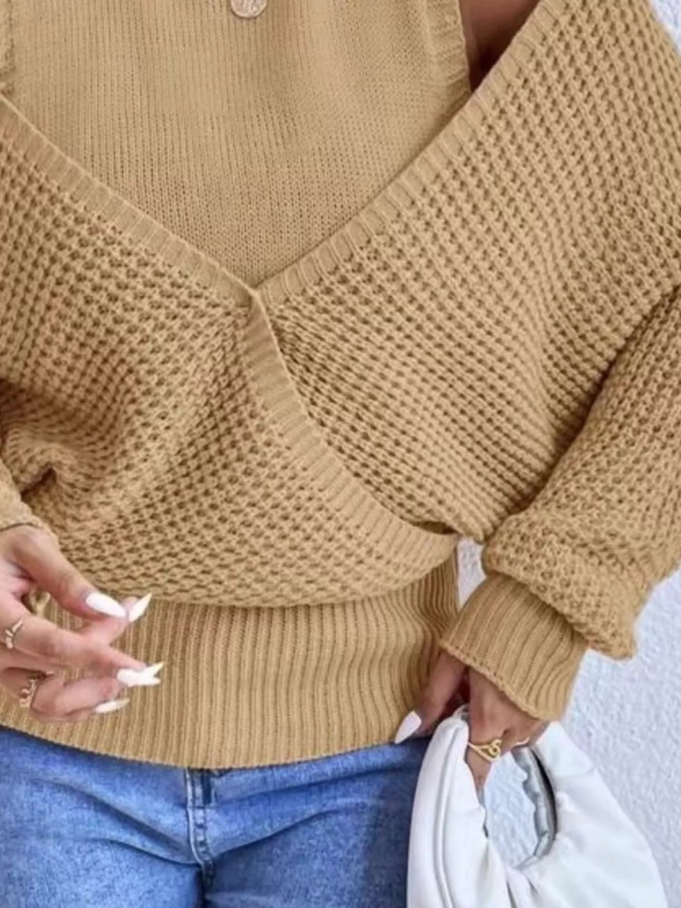 Waffle Knit Cold Shoulder Turtleneck Sweater - Tigbul's Variety Fashion Shop