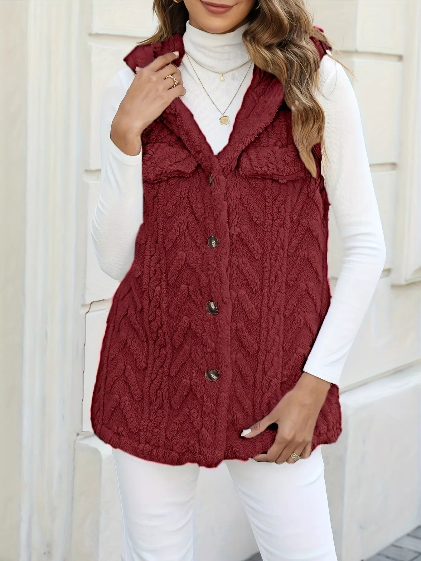 Button-Front Hooded Vest Coat - Tigbul's Variety Fashion Shop