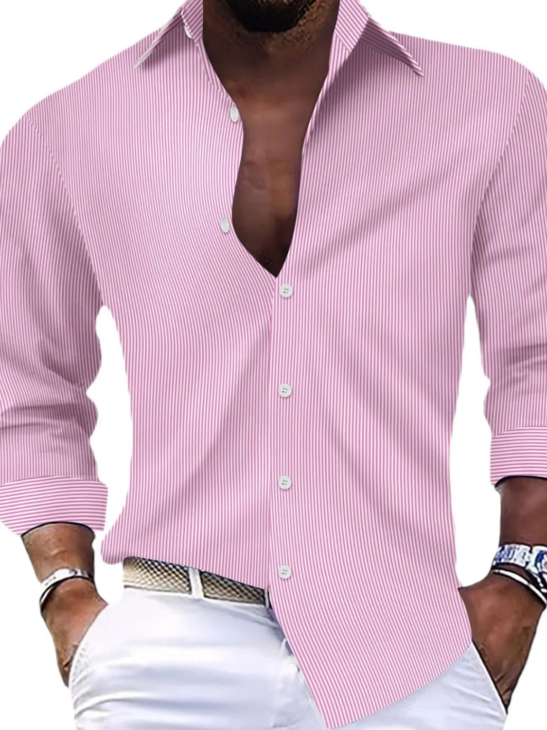 Men's Full Size Striped Button Up Long Sleeve Shirt Plus Size - Tigbul's Variety Fashion Shop