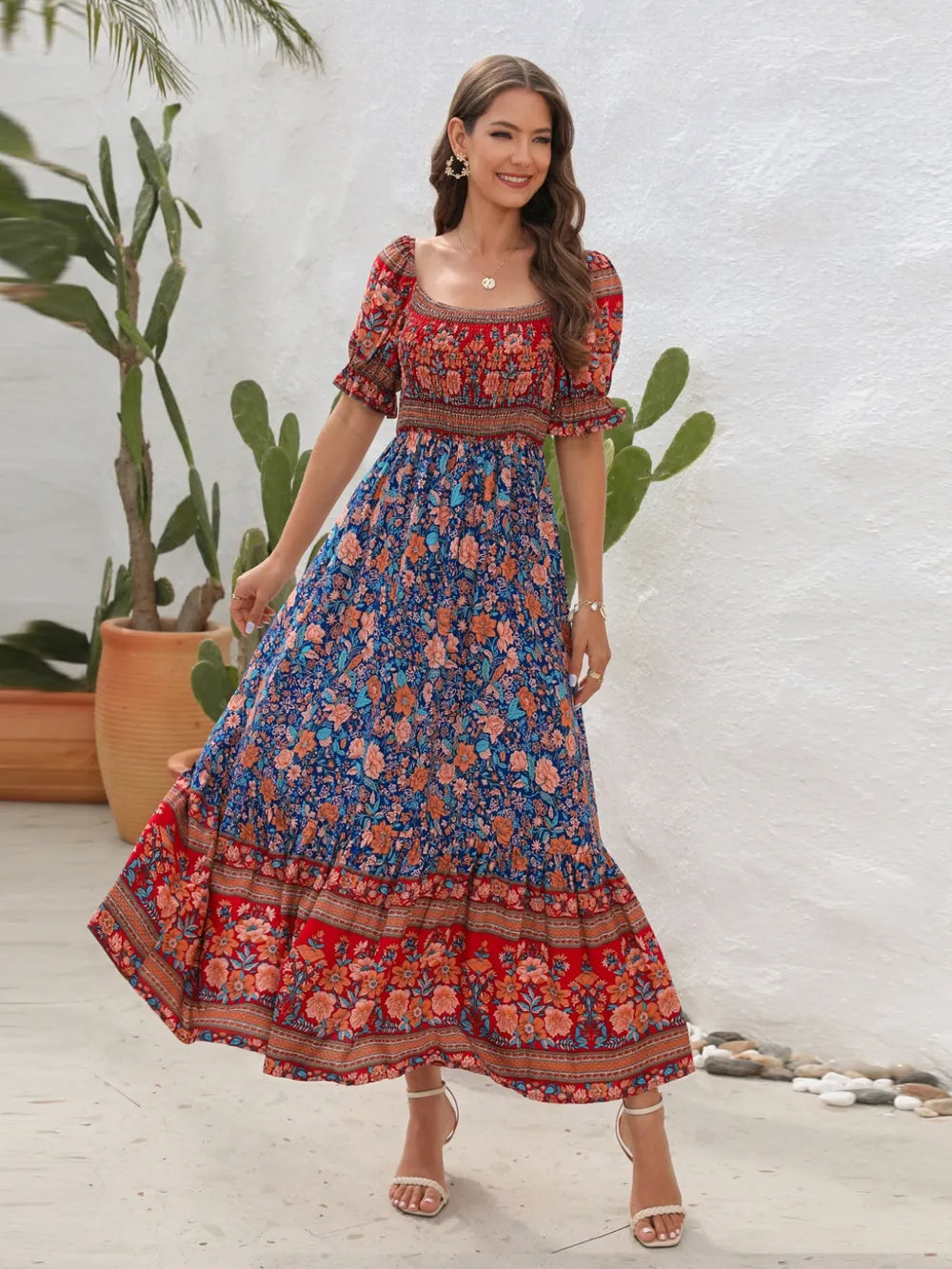 Floral Flounce Sleeve Midi Dress - Tigbul's Variety Fashion Shop