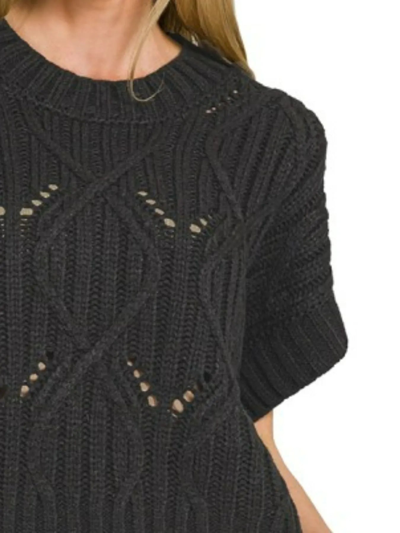 Zenana Cable Knit Short Sleeve Sweater - Tigbul's Variety Fashion Shop