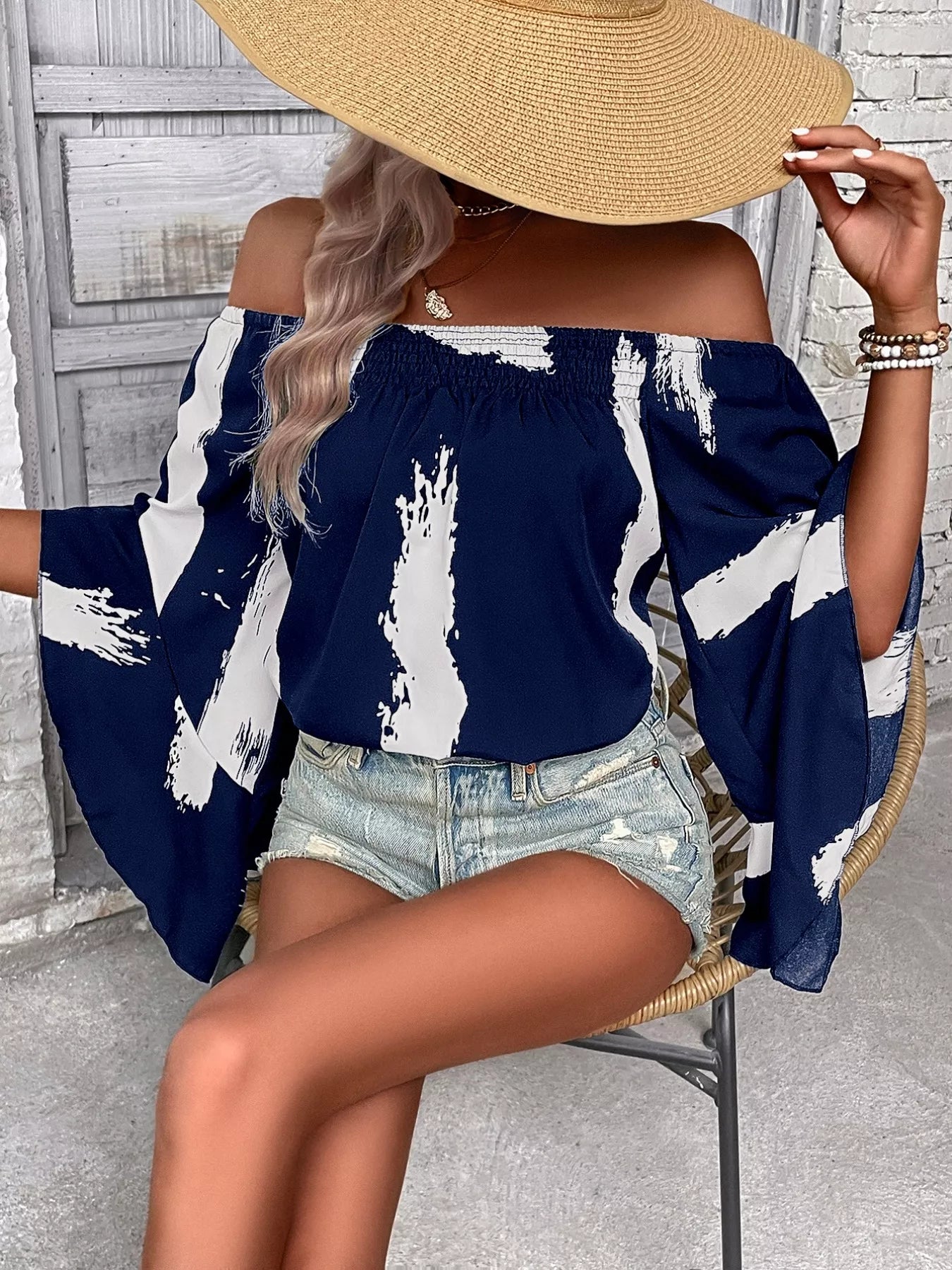 Off Shoulder Bell Sleeve Blouse - Tigbul's Variety Fashion Shop