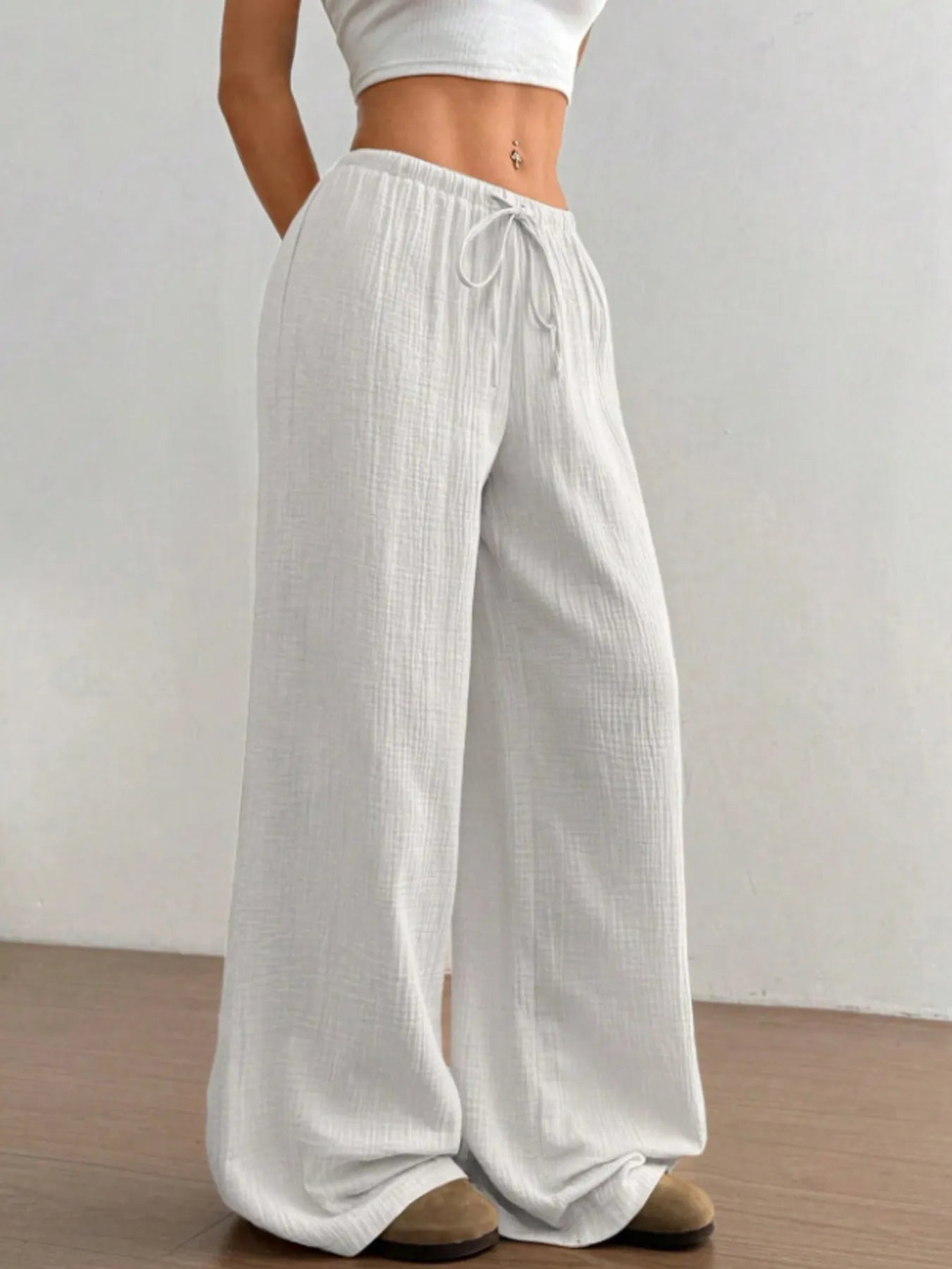 Wide Leg Drawstring Casual Pants - Tigbul's Variety Fashion Shop
