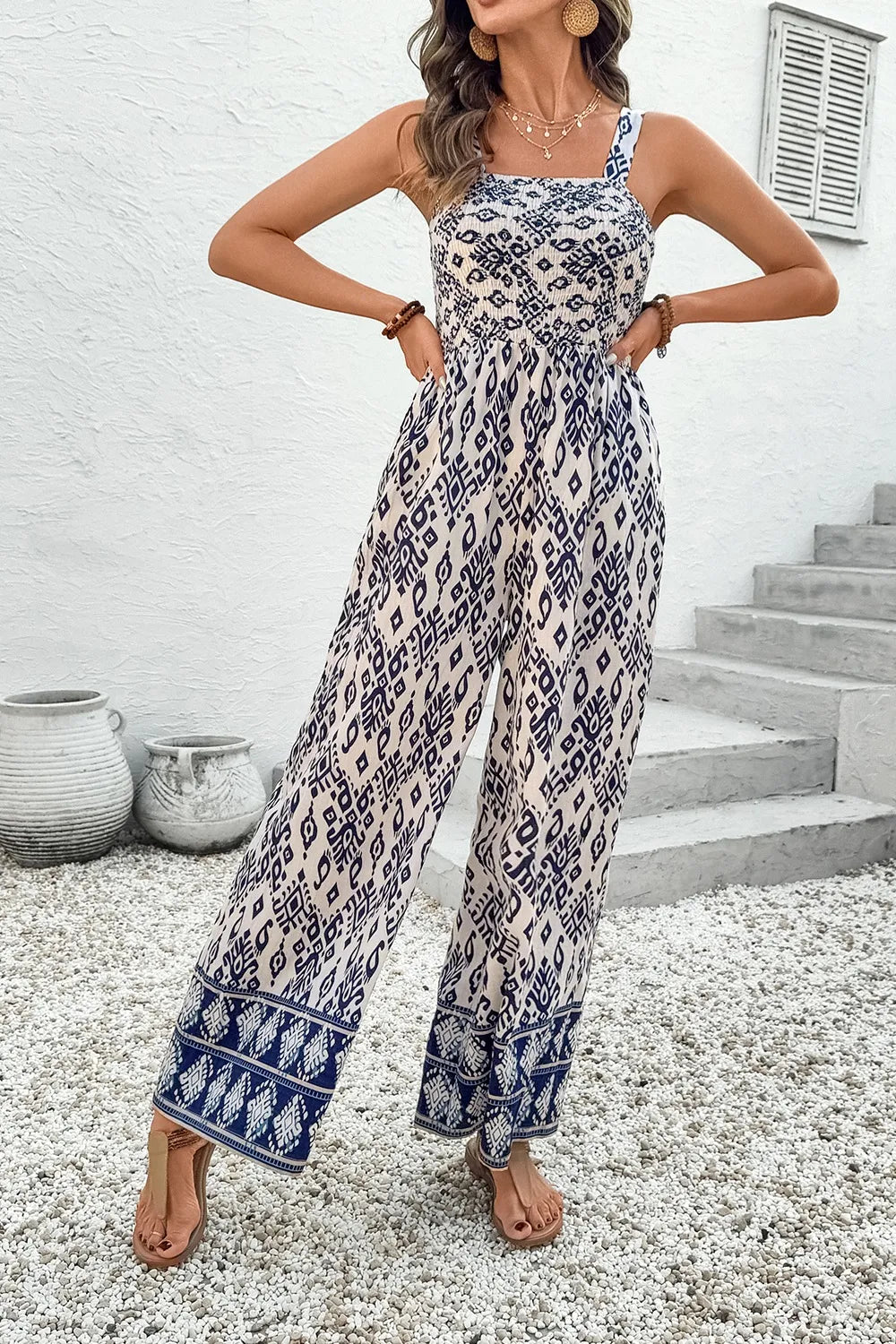 Bohemian Print Wide Leg Jumpsuit - Tigbul's Variety Fashion Shop