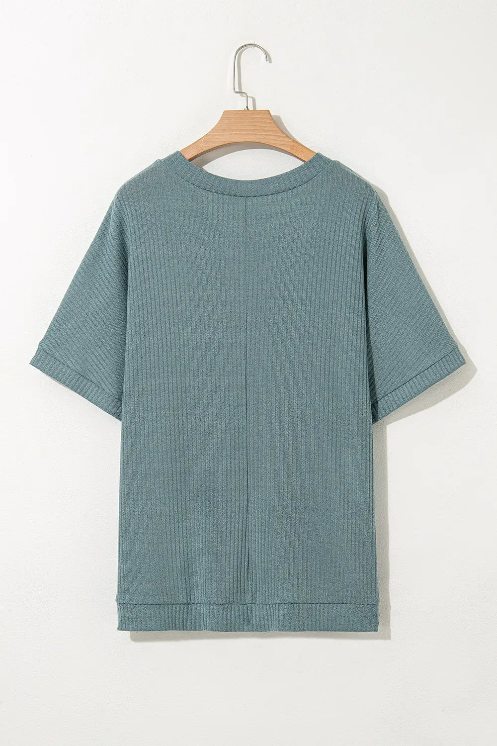 Blue Oversized Ribbed Knit V Neck Dolman Short Sleeve Top - Tigbul's Variety Fashion Shop