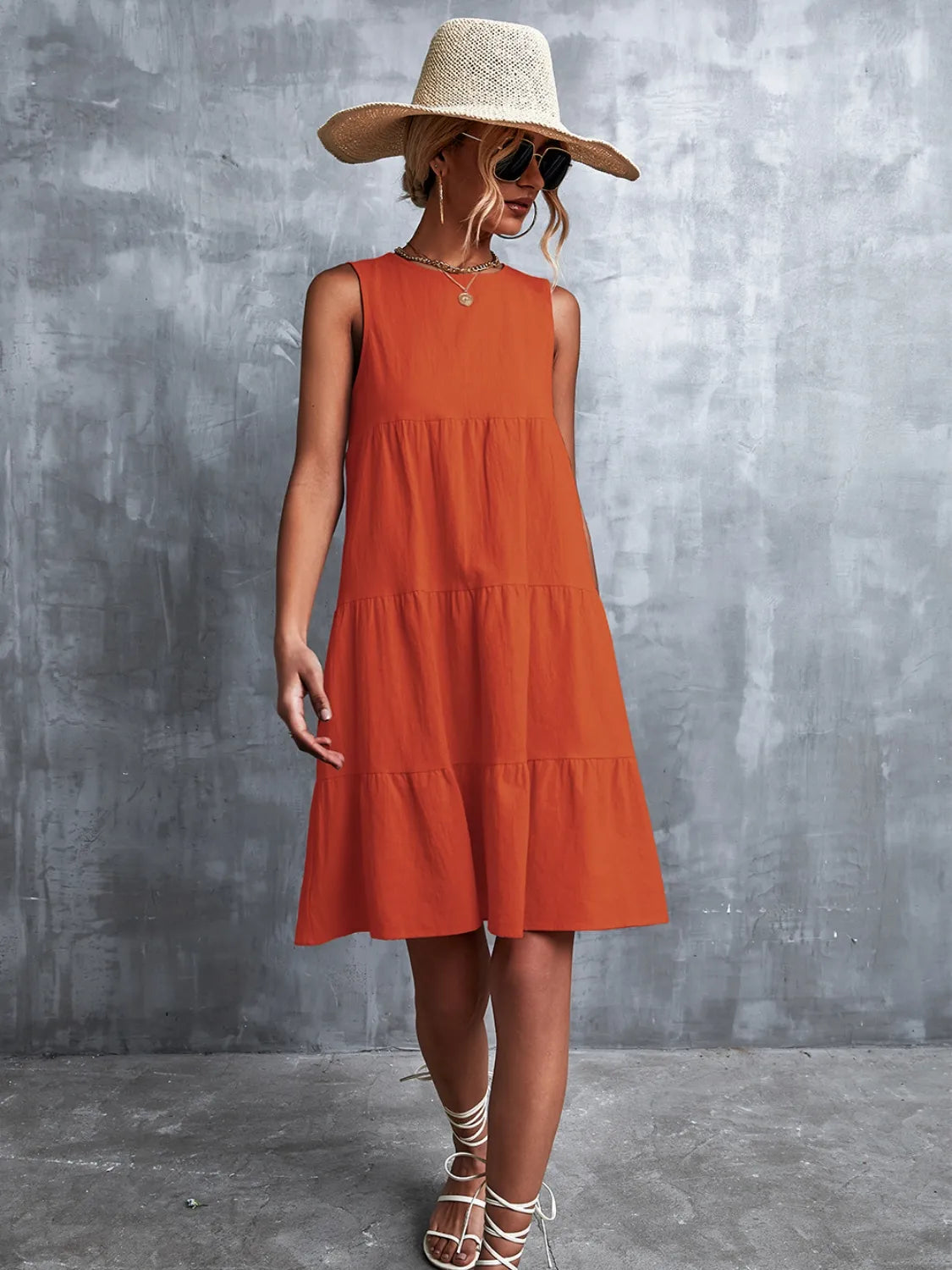 Tiered Round Neck Sleeveless Mini Tank Dress - Tigbul's Variety Fashion Shop