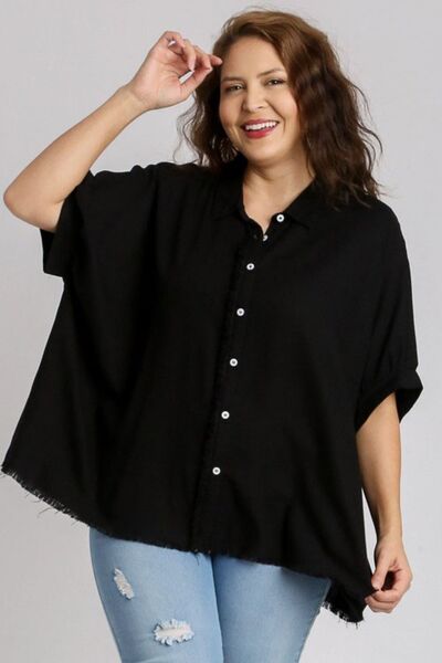 Black Linen Blend Button Down Shirt - Tigbul's Variety Fashion Shop