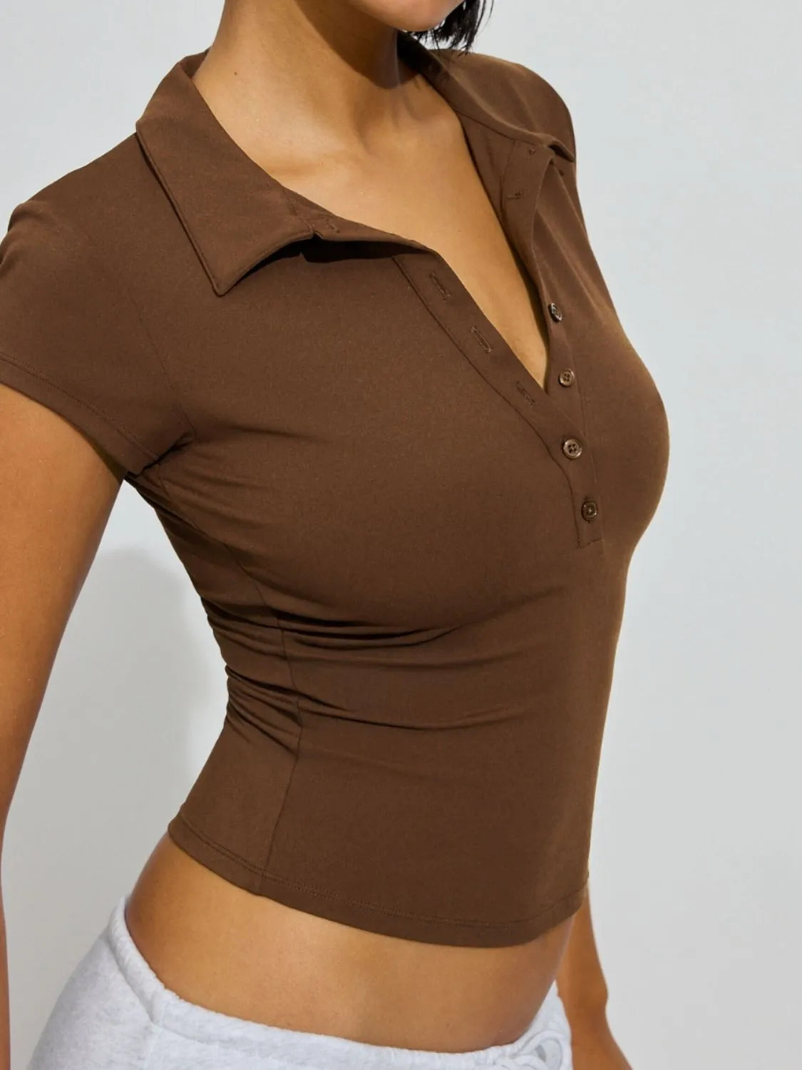 Collared Neck Short Sleeve Top - Tigbul's Variety Fashion Shop