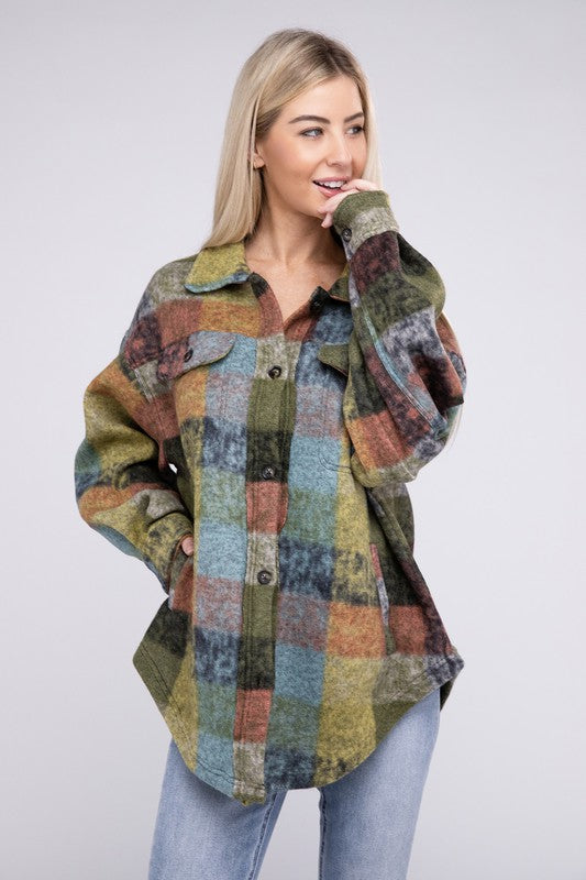 Loose Fit Buttoned Down Check Shirt Jacket - Tigbul's Variety Fashion Shop