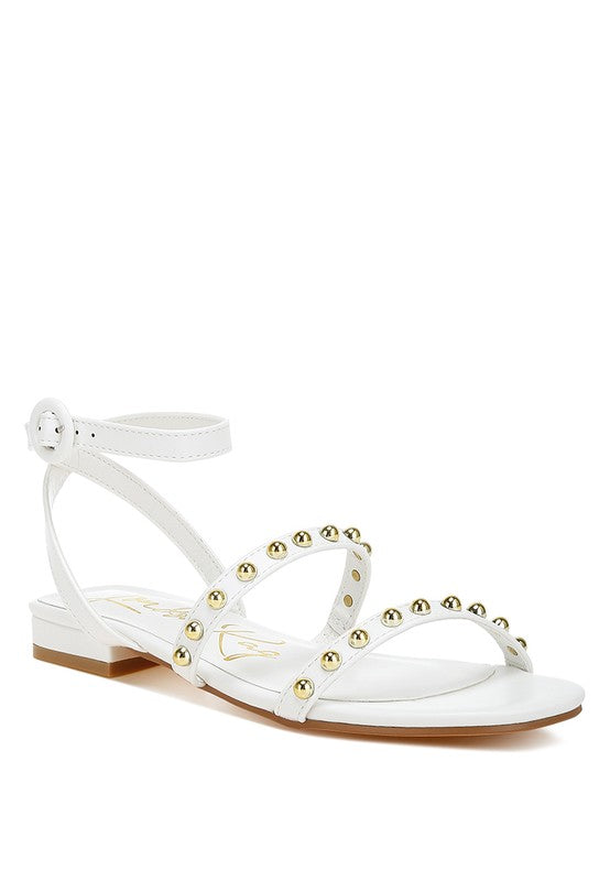 Flippity Studded Ankle Strap Flat Sandals - Tigbul's Variety Fashion Shop