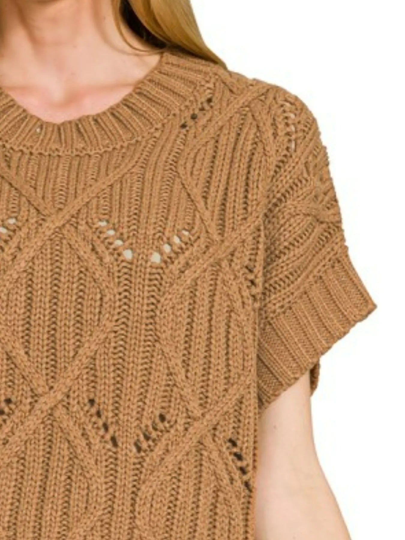 Zenana Cable Knit Short Sleeve Sweater - Tigbul's Variety Fashion Shop