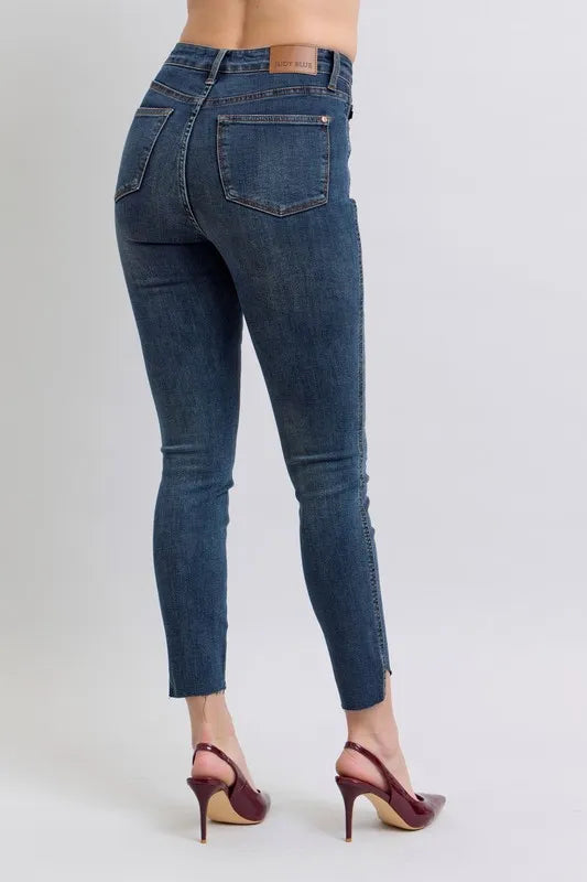 Judy Blue Full Size High Waist Tummy Control Step Hem Skinny Jeans Plus Size - Tigbul's Variety Fashion Shop