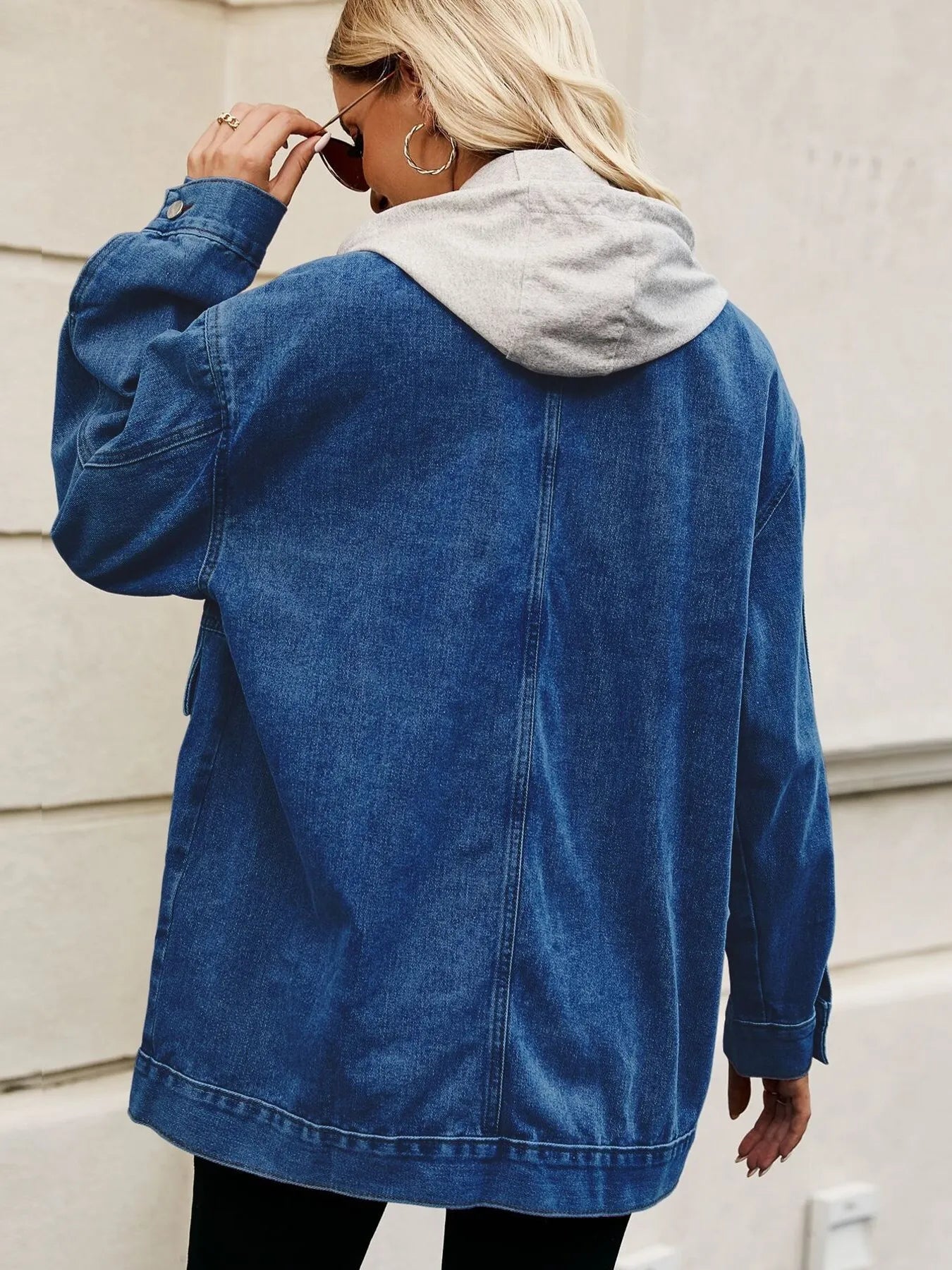 Oversized Button Up Denim Jacket with Hood - Tigbul's Variety Fashion Shop