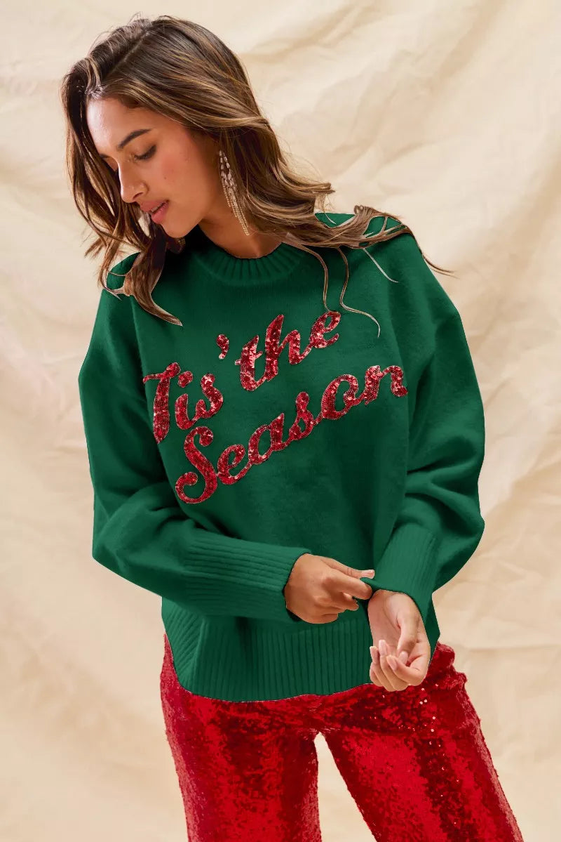 SO ME Sequins Lettering Christmas Holiday Sweater - Tigbul's Variety Fashion Shop