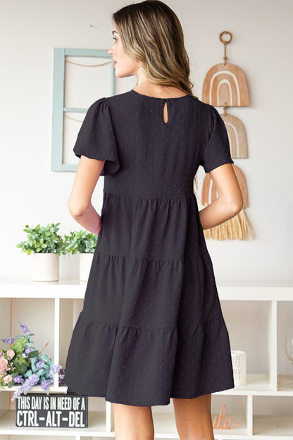 Heimish Swiss Dot Short Sleeve Tiered Dress - Tigbuls Variety Fashion