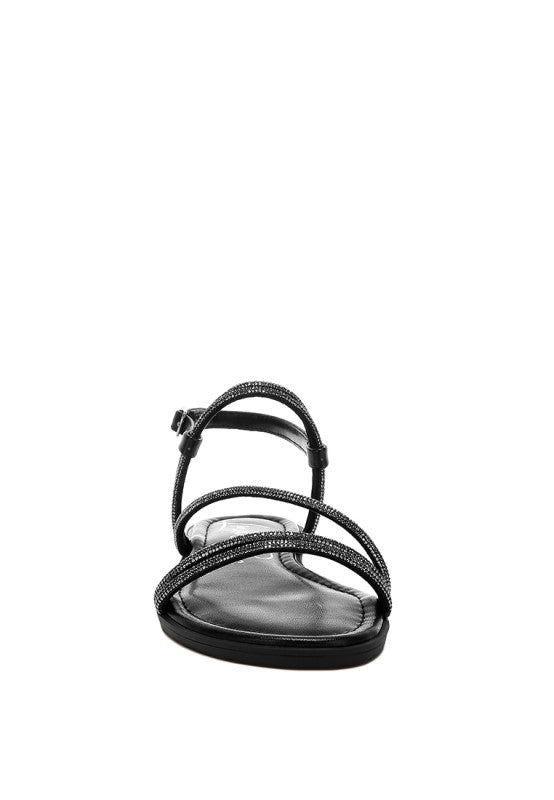 Bawley Rhinestone Strappy Flat Sandals - Tigbul's Variety Fashion Shop