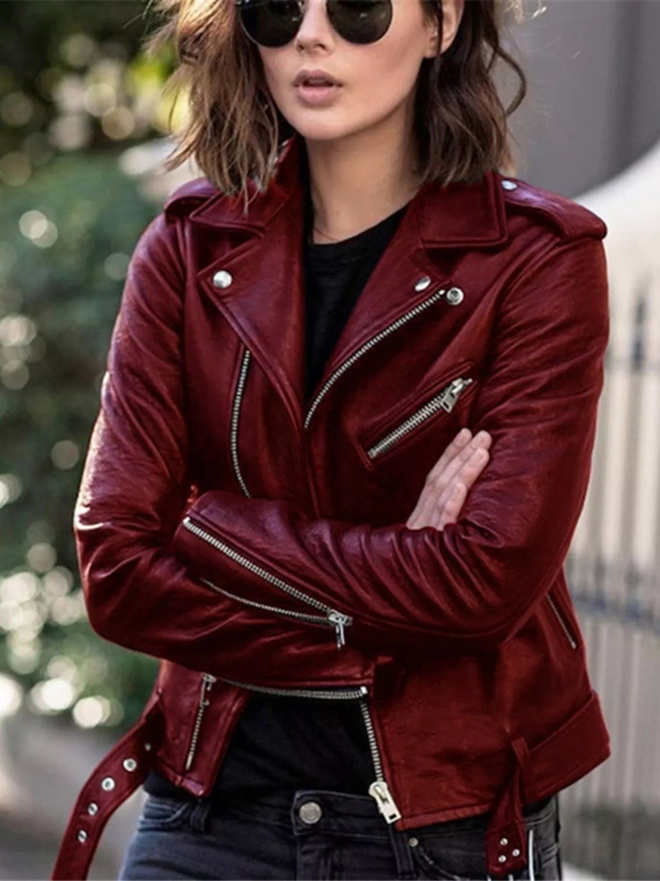 Full Size Zip Up Leather Motorcycle Biker Jacket Plus Size - Tigbul's Variety Fashion Shop