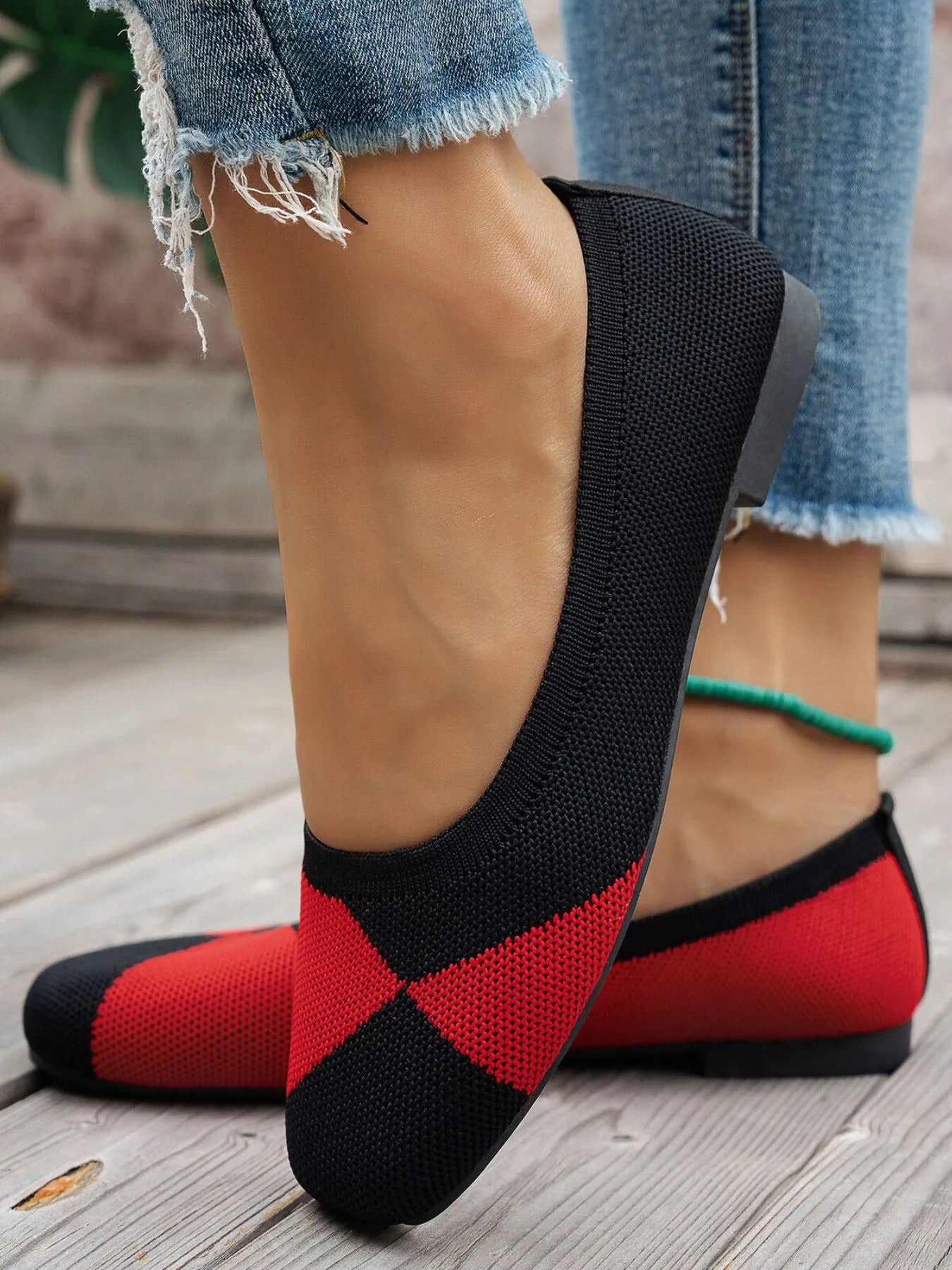 Color Block Knit Slip-On Loafers - Tigbul's Variety Fashion Shop