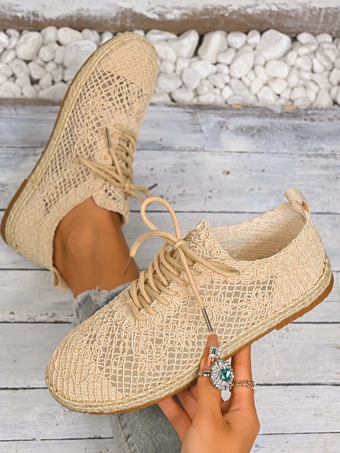 Breathable Woven Lace Up Sneakers - Tigbul's Variety Fashion Shop
