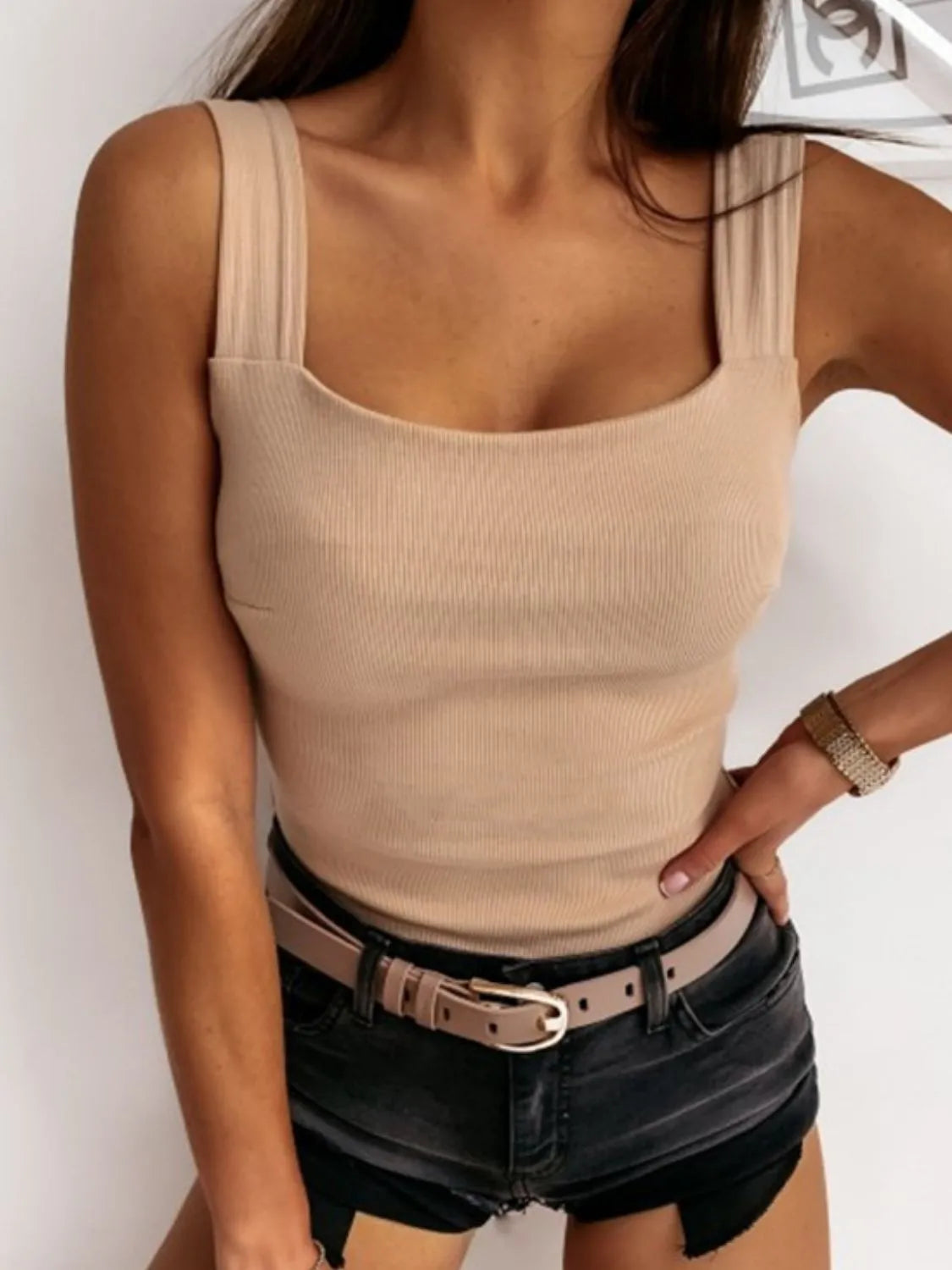 Square Neck Wide Strap Tank - Tigbul's Variety Fashion Shop