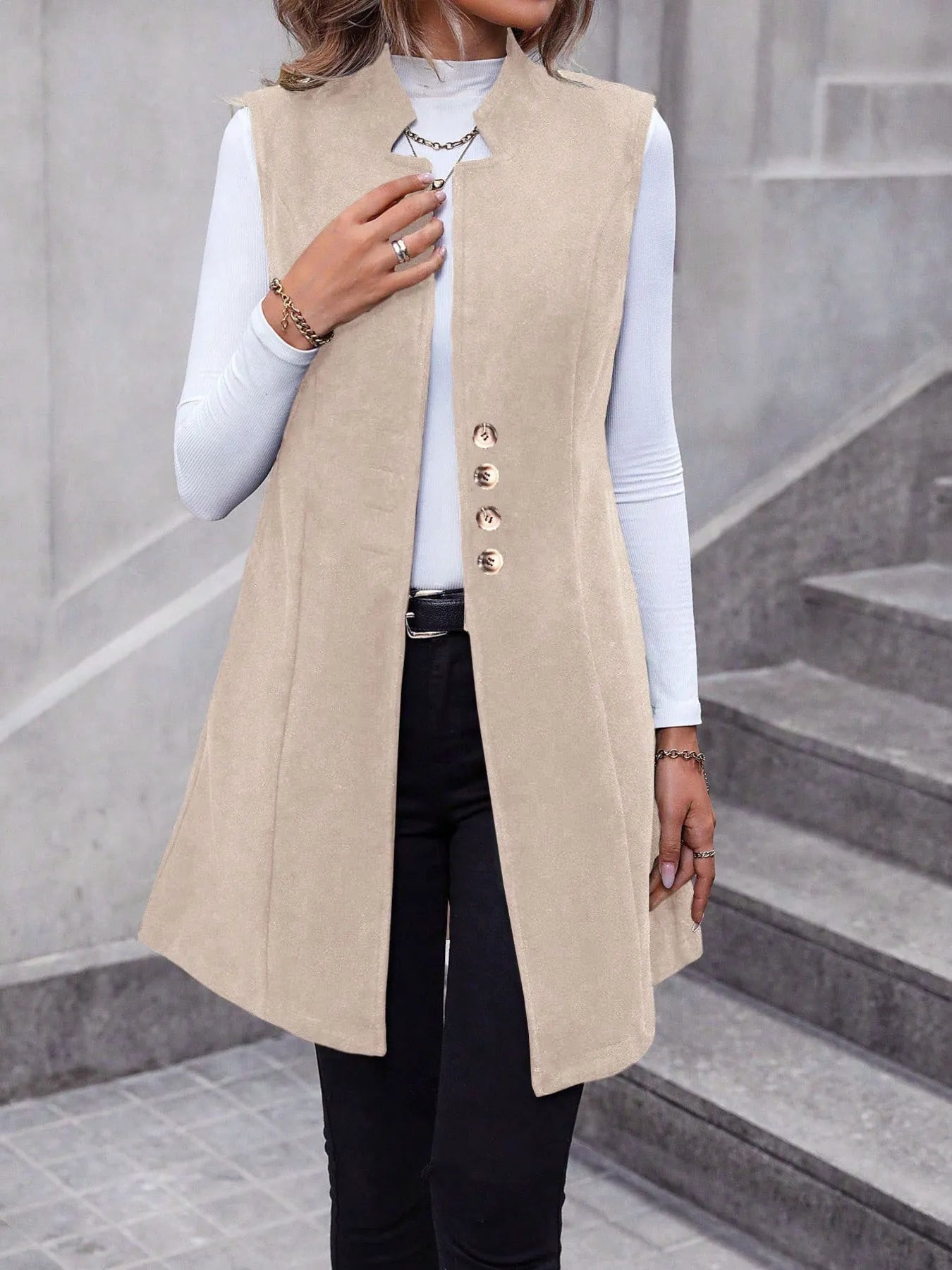 Button Up Longline Vest Coat - Tigbul's Variety Fashion Shop