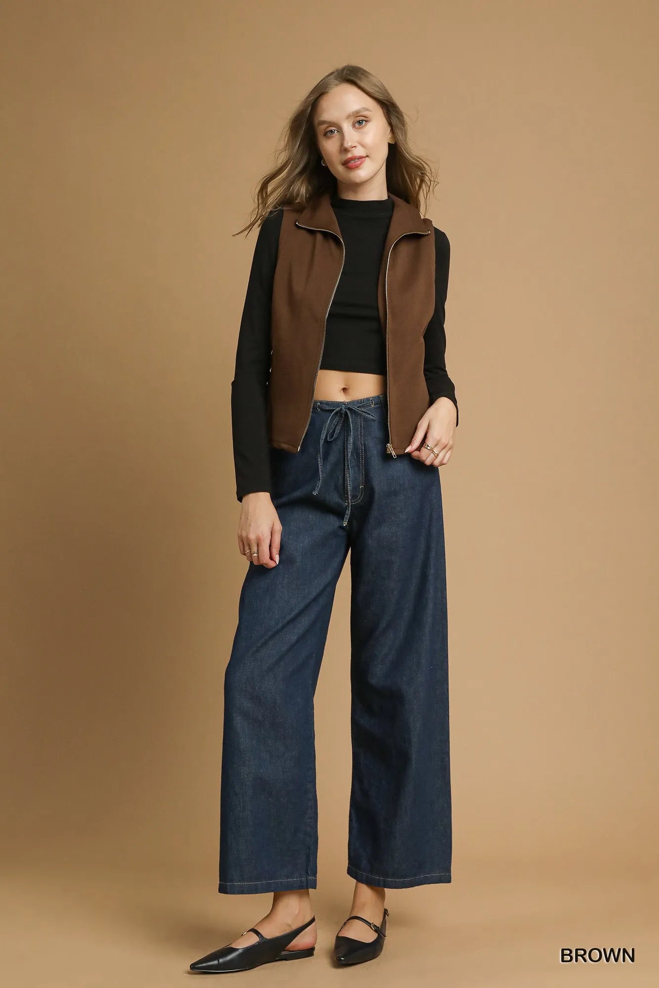 Umgee Zip-Front Fitted Vest with Pockets - Tigbul's Variety Fashion Shop