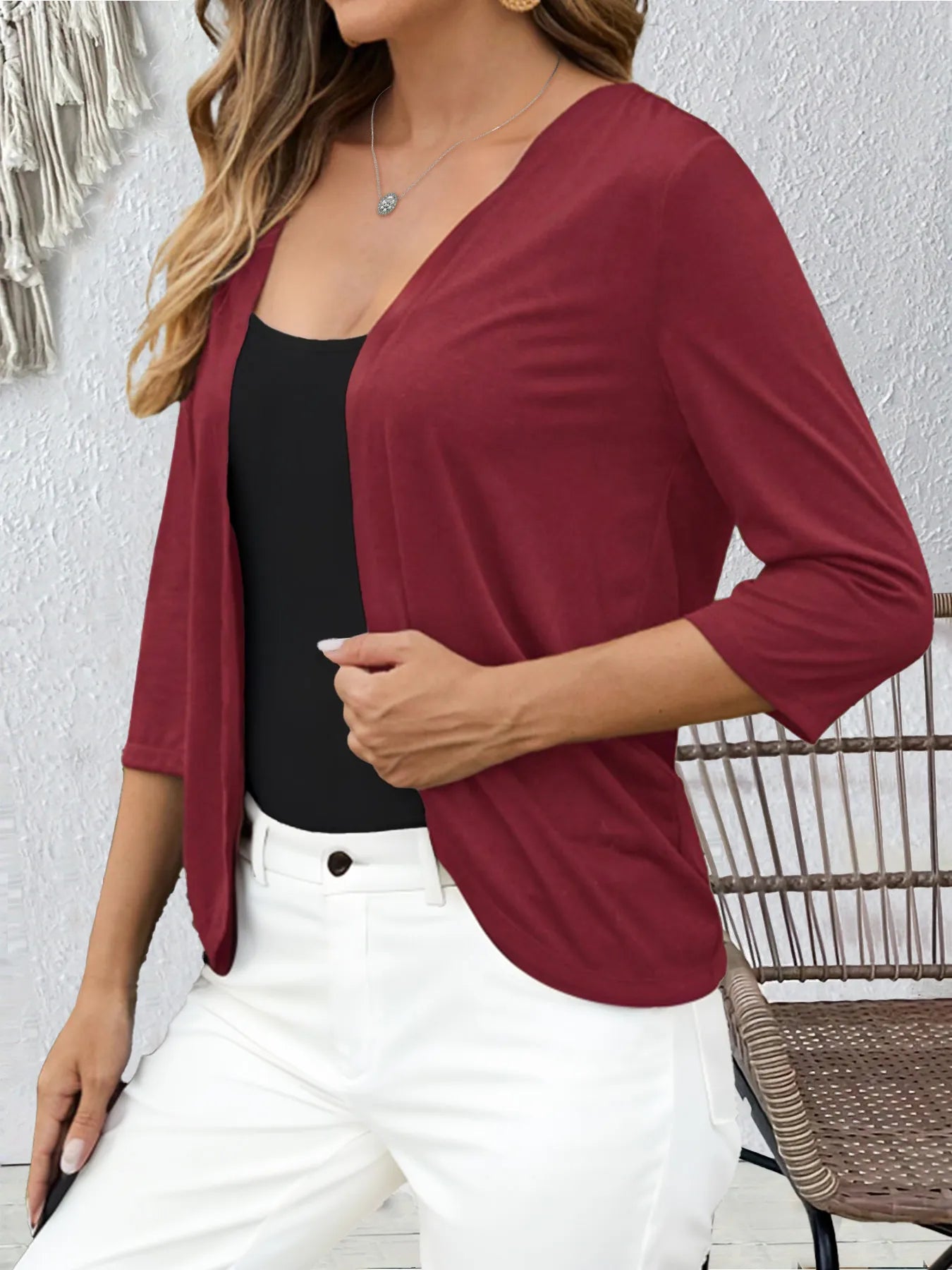 Open Front 3/4 Sleeves Cardigan - Tigbul's Variety Fashion Shop