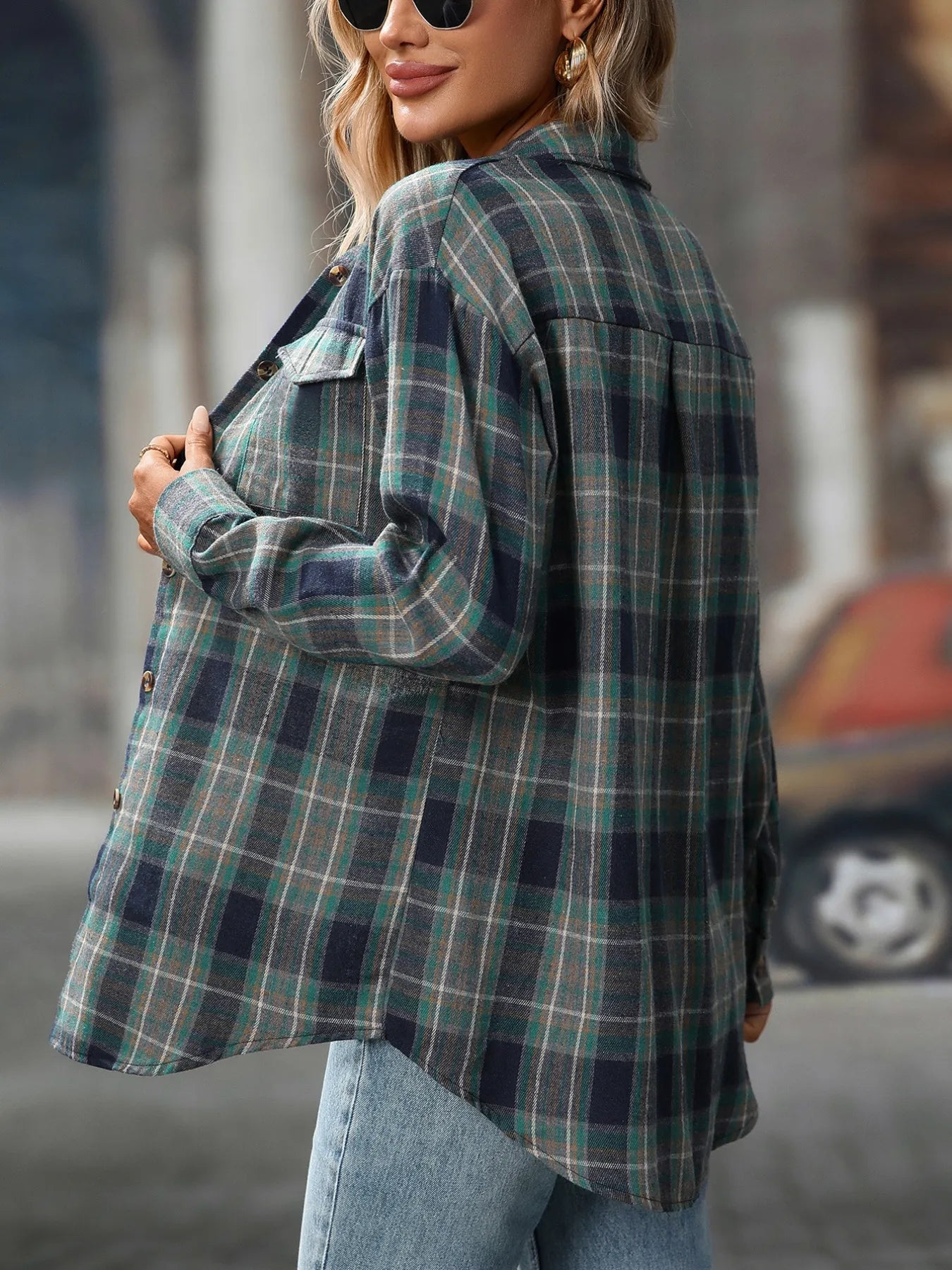 Oversized Plaid Button-Up Shirt - Tigbul's Variety Fashion Shop