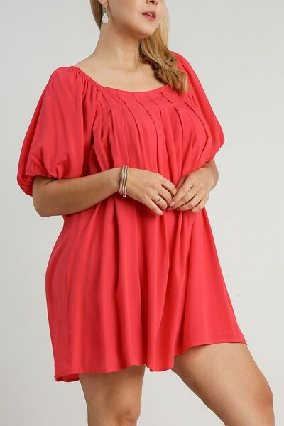 Red Squared Neck Puff Sleeve Mini Dress - Tigbul's Variety Fashion Shop