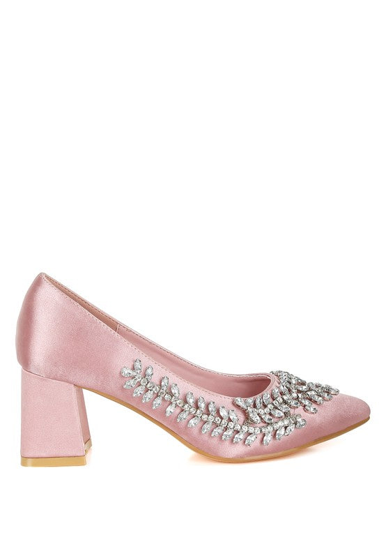 Abatina Satin Diamante Embellished Pumps - Tigbul's Variety Fashion Shop