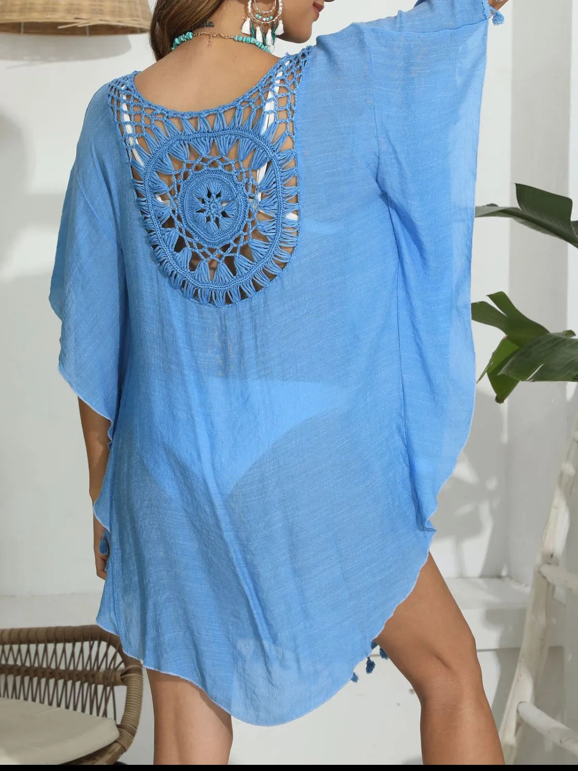 Tassel Crochet Round Neck Cover-Up - Tigbul's Variety Fashion Shop