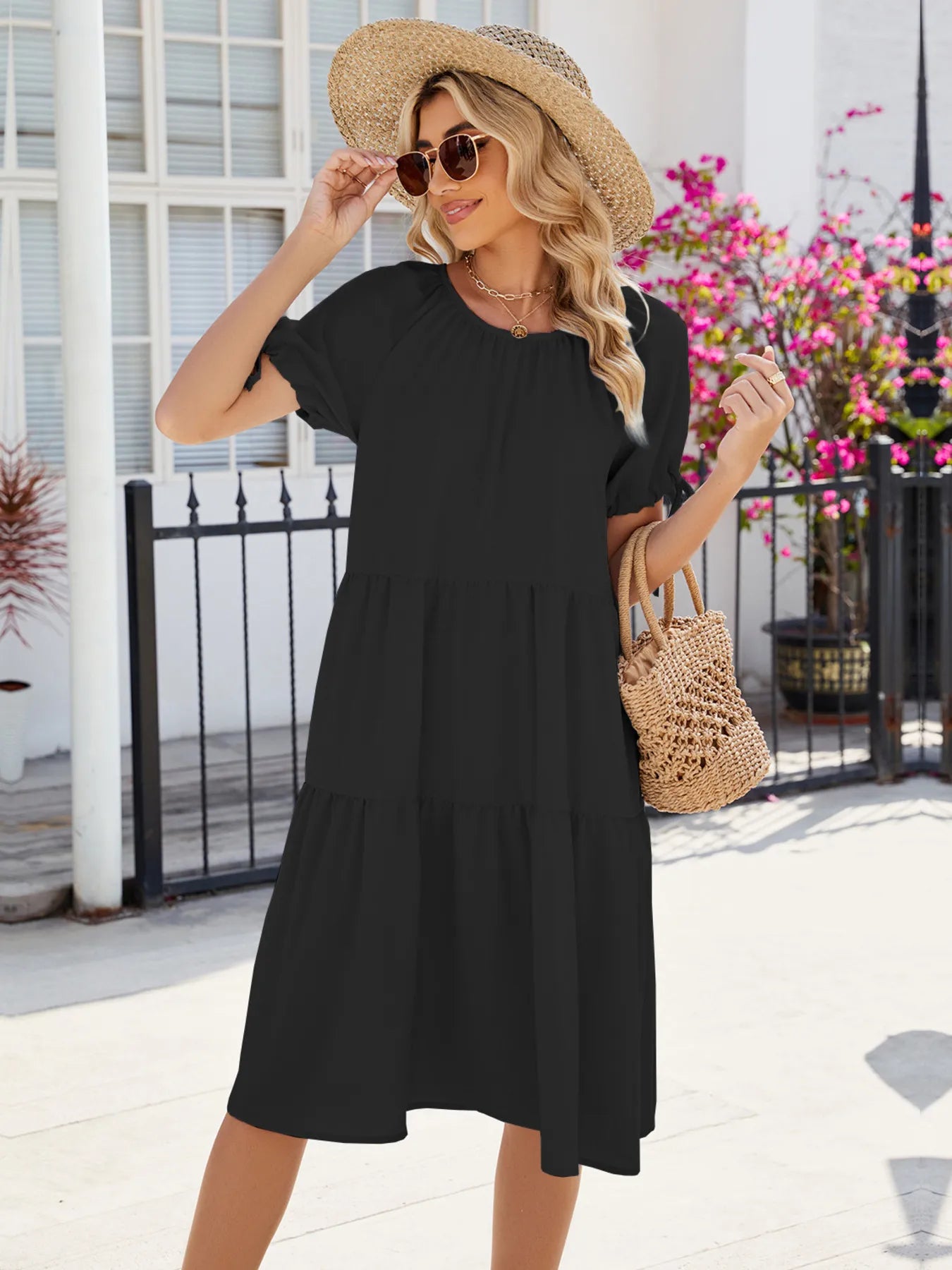 Tiered Round Neck Summer Dress - Tigbul's Variety Fashion Shop
