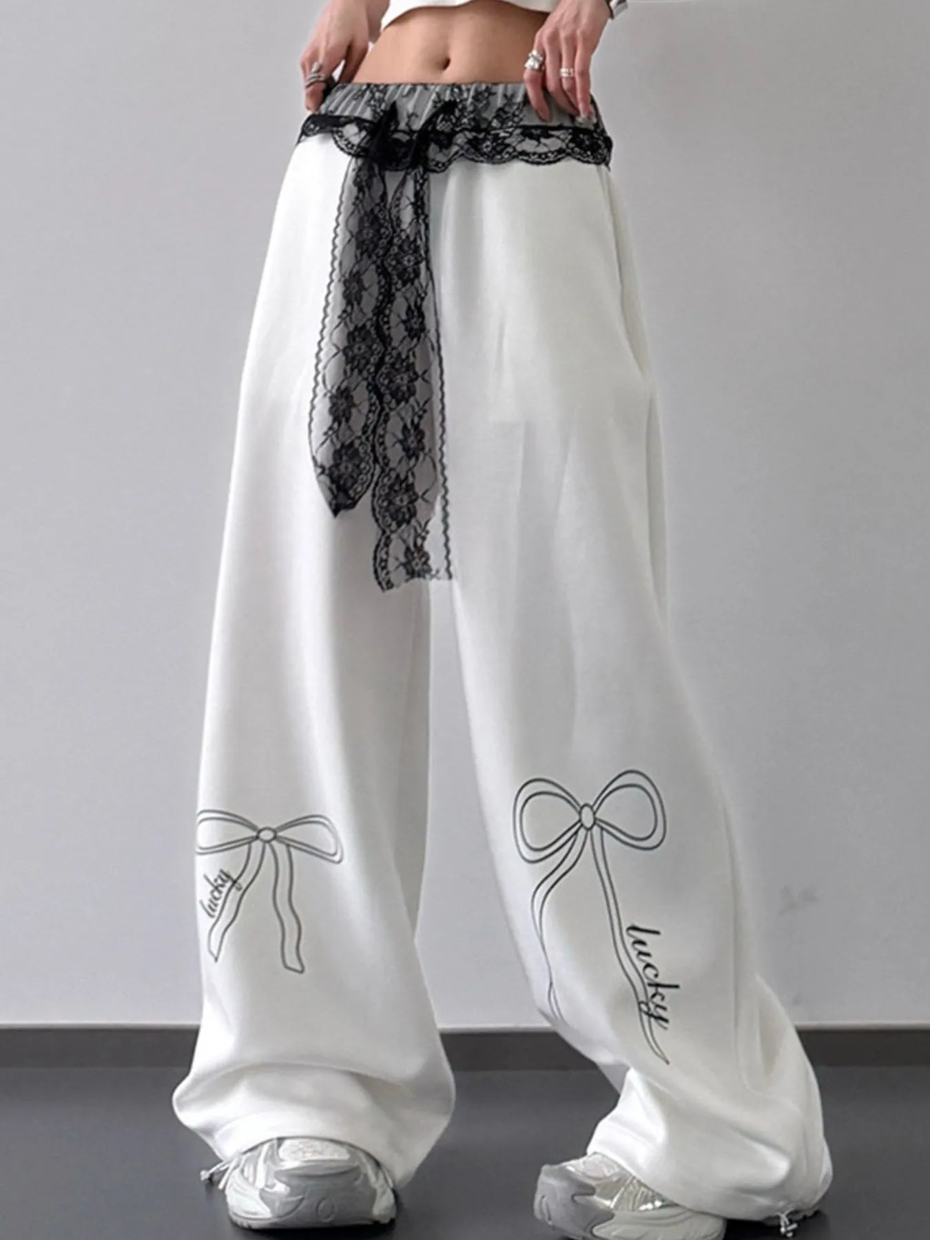 Wide Leg Pants with Lace Belt Detail - Tigbul's Variety Fashion Shop