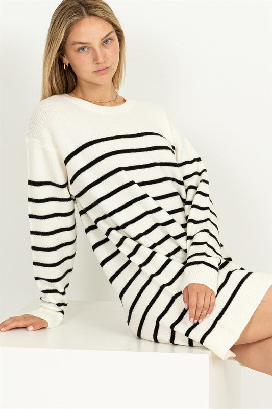 Casually Chic Striped Sweater Dress - Tigbul's Variety Fashion Shop
