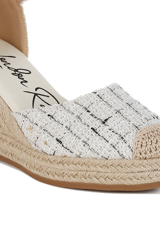 Regatta Tweed Round Toe Woven 4 in. Wedge Heel Sandals - Tigbul's Variety Fashion Shop