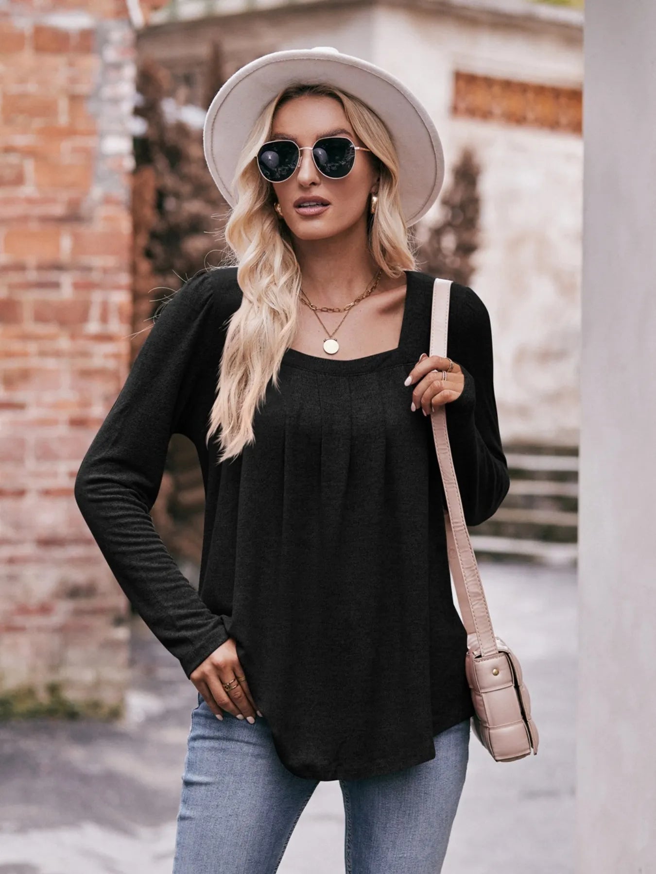 Square Neck Long Sleeve T-Shirt - Tigbul's Variety Fashion Shop