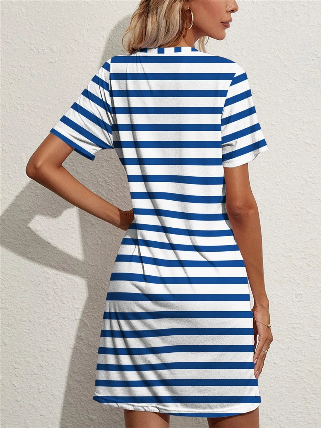 Contrast Striped Round Neck Short Sleeve Dress - Tigbul's Variety Fashion Shop