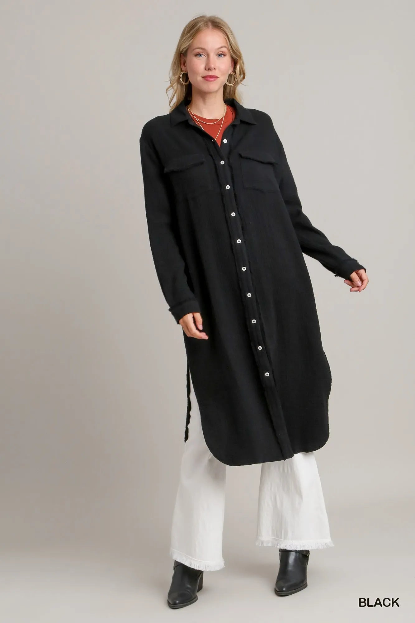 Umgee Cotton Gauze Button Down Shirt Dress - Tigbul's Variety Fashion Shop